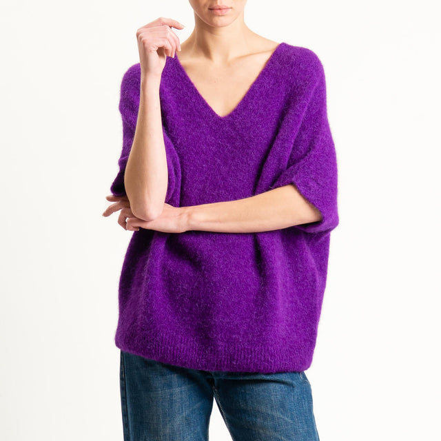 Zeroassoluto-Maglia scollo a v manica scesa BABY ALPACA SUPERFINE ELASTICIZZATA - viola