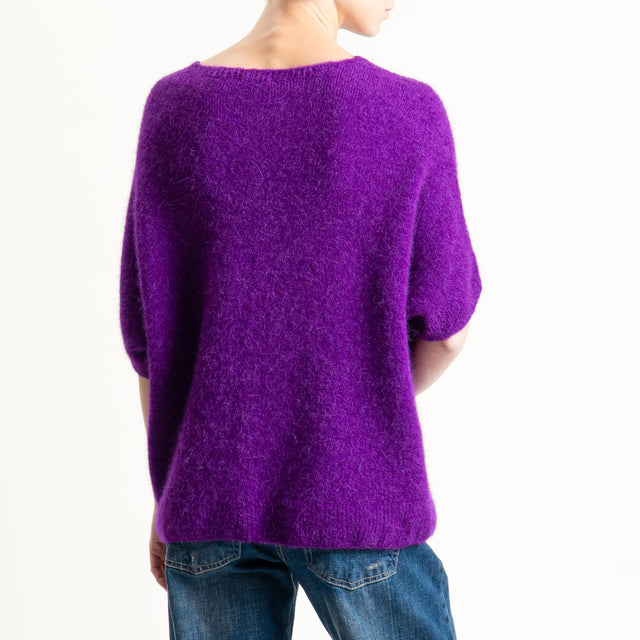 Zeroassoluto-Maglia scollo a v manica scesa BABY ALPACA SUPERFINE ELASTICIZZATA - viola
