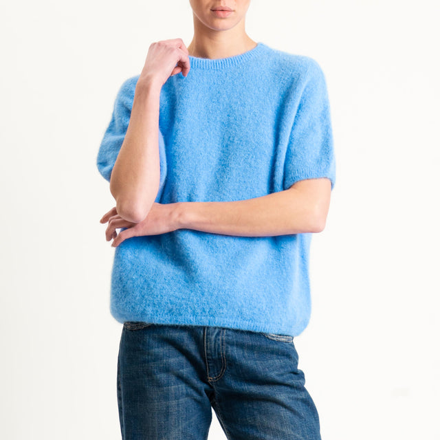 Zeroassoluto-Maglia girocollo mezza manica BABY ALPACA SUPERFINE ELASTICIZZATA - azzurro