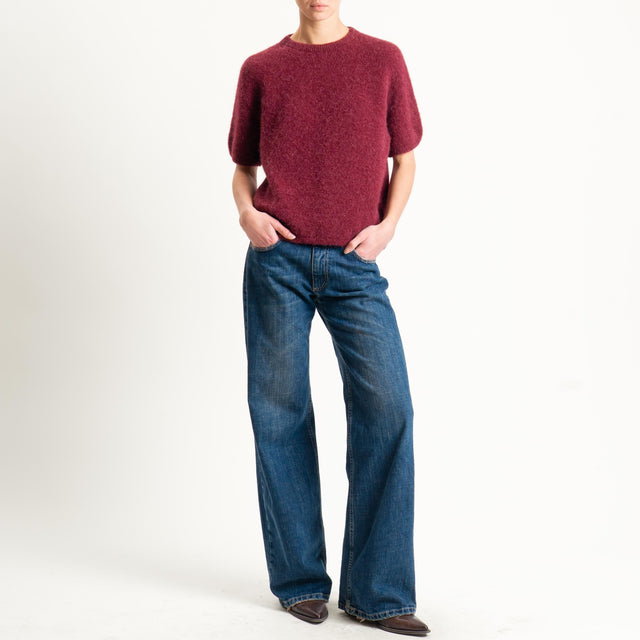 Zeroassoluto-Maglia girocollo mezza manica BABY ALPACA SUPERFINE ELASTICIZZATA - Bordeaux