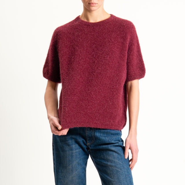 Zeroassoluto-Maglia girocollo mezza manica BABY ALPACA SUPERFINE ELASTICIZZATA - Bordeaux