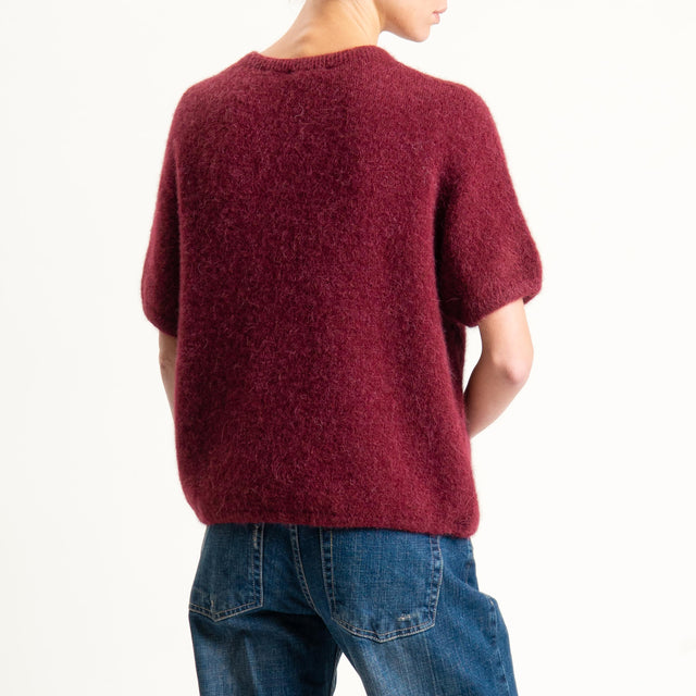 Zeroassoluto-Maglia girocollo mezza manica BABY ALPACA SUPERFINE ELASTICIZZATA - Bordeaux