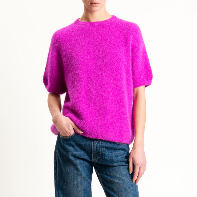 Zeroassoluto-Maglia girocollo mezza manica BABY ALPACA SUPERFINE ELASTICIZZATA - fucsia