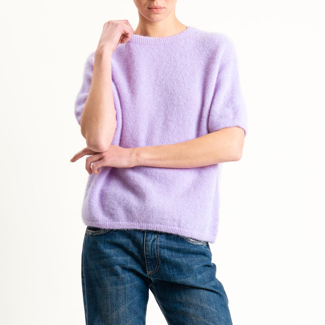 Zeroassoluto-Maglia girocollo mezza manica BABY ALPACA SUPERFINE ELASTICIZZATA - lilla