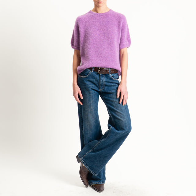 Zeroassoluto-Maglia girocollo mezza manica BABY ALPACA SUPERFINE ELASTICIZZATA - mauve