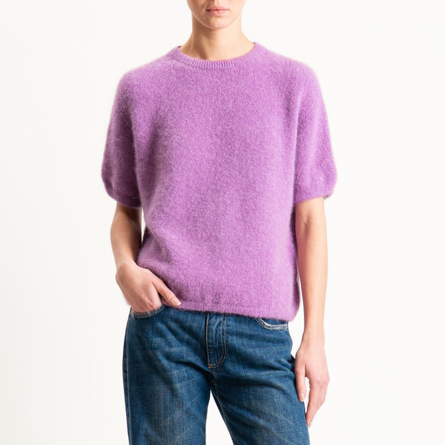 Zeroassoluto-Maglia girocollo mezza manica BABY ALPACA SUPERFINE ELASTICIZZATA - mauve