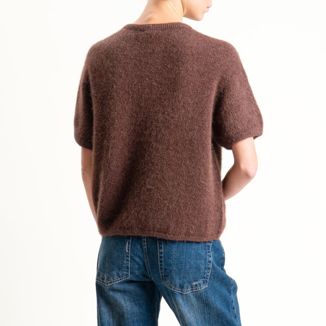 Zeroassoluto-Maglia girocollo mezza manica BABY ALPACA SUPERFINE ELASTICIZZATA - moro