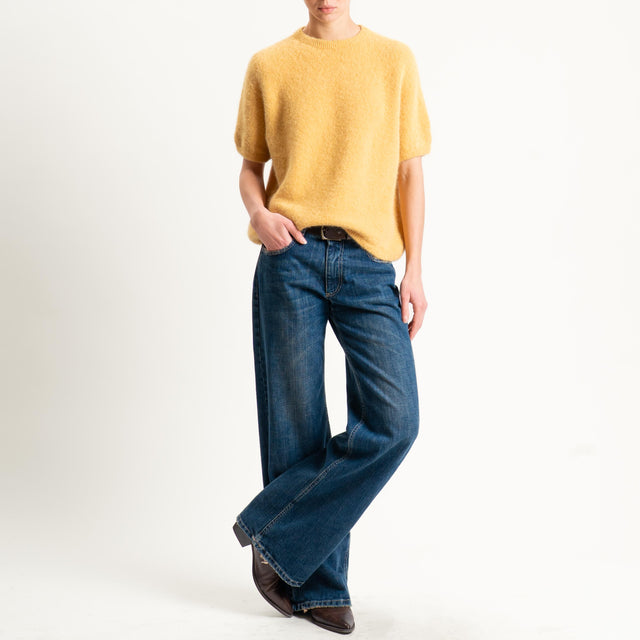 Zeroassoluto-Maglia girocollo mezza manica BABY ALPACA SUPERFINE ELASTICIZZATA - ocra