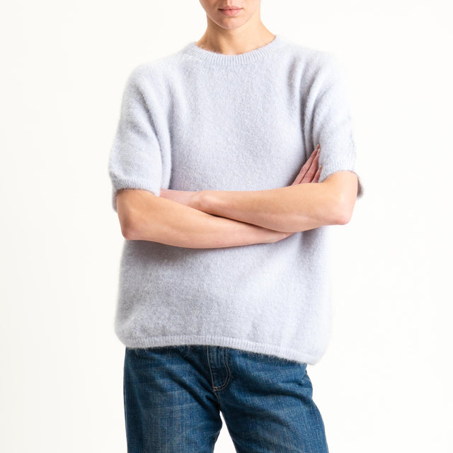 Zeroassoluto-Maglia girocollo mezza manica BABY ALPACA SUPERFINE ELASTICIZZATA - perla