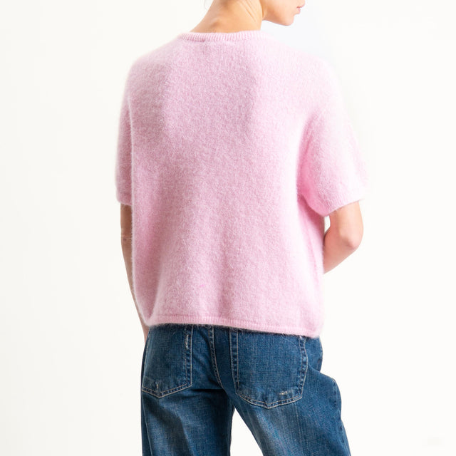 Zeroassoluto-Maglia girocollo mezza manica BABY ALPACA SUPERFINE ELASTICIZZATA - rosa