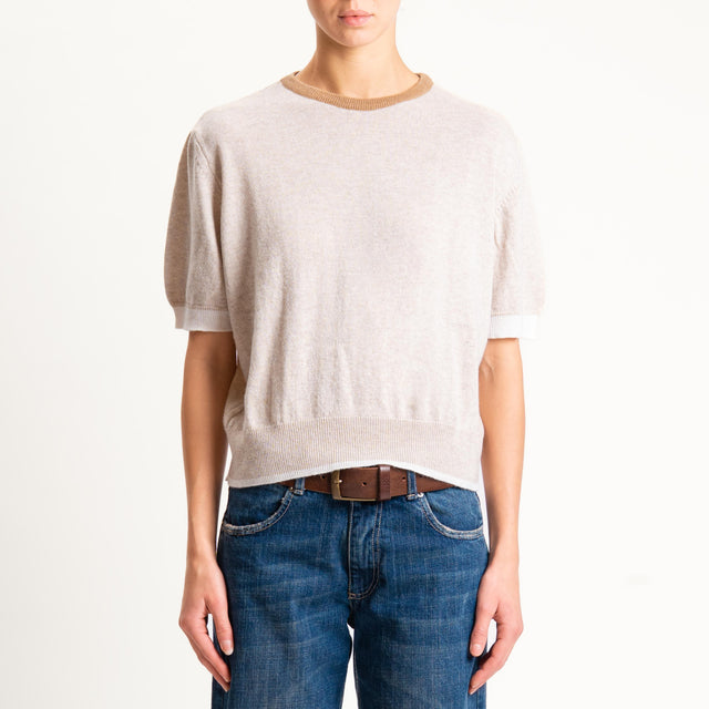 Zeroassoluto-Maglia mezza manica misto cashmere - camel/casha/burro