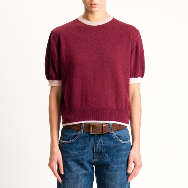 Zeroassoluto-Maglia mezza manica misto cashmere - casha/vino/rosa