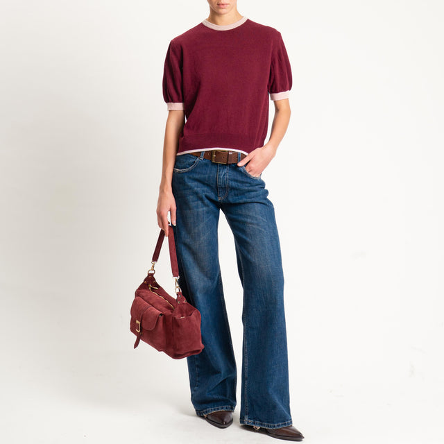 Zeroassoluto-Maglia mezza manica misto cashmere - casha/vino/rosa