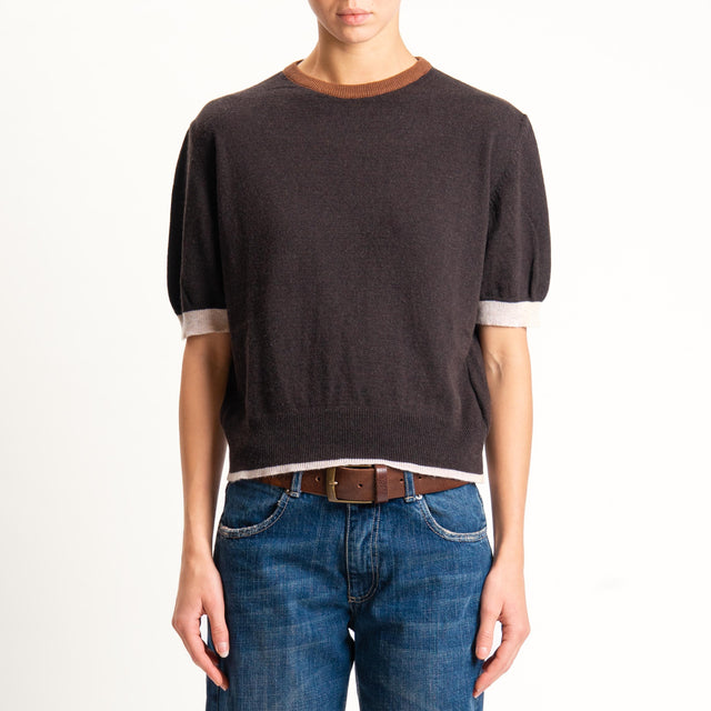 Zeroassoluto-Maglia mezza manica misto cashmere - cioccolato/moro/casha