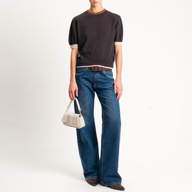 Zeroassoluto-Maglia mezza manica misto cashmere - cioccolato/moro/casha