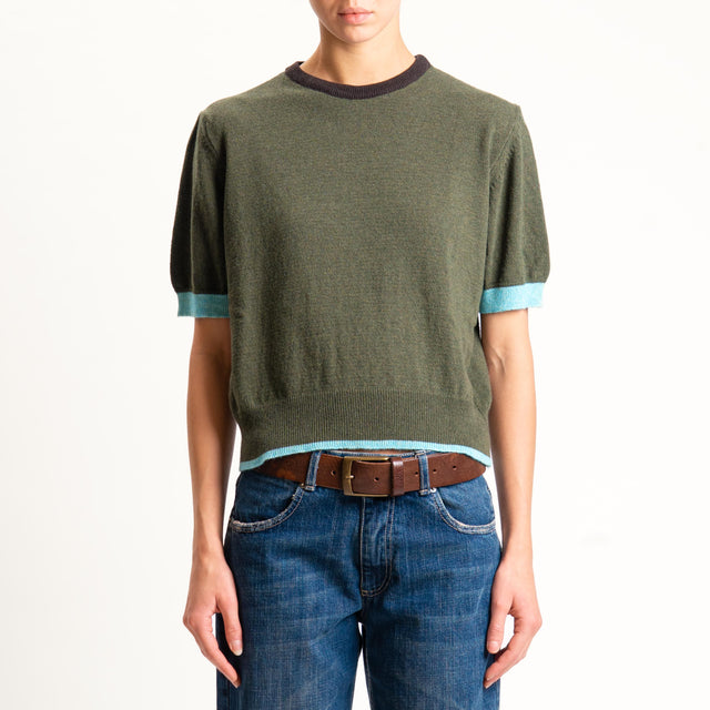 Zeroassoluto-Maglia mezza manica misto cashmere - moro/militare/acqua