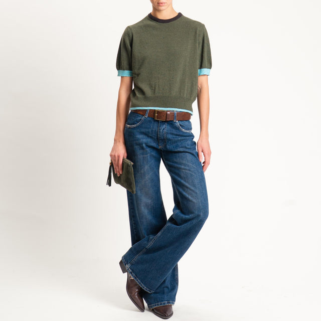 Zeroassoluto-Maglia mezza manica misto cashmere - moro/militare/acqua