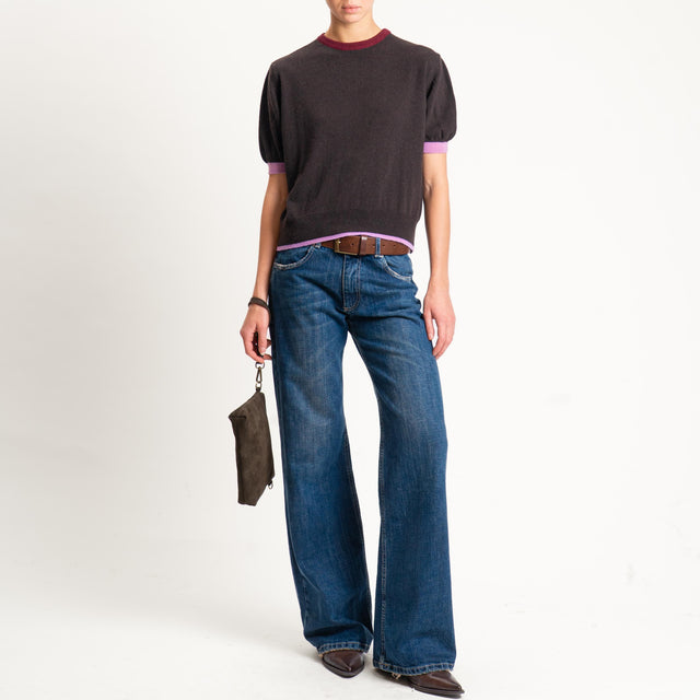 Zeroassoluto-Maglia mezza manica misto cashmere - vino/moro/glicine