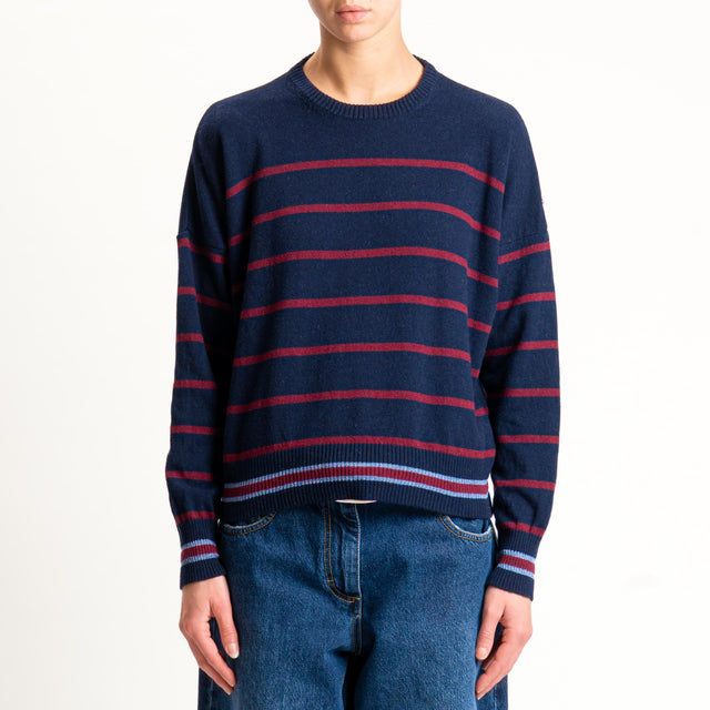 Zeroassoluto-Maglia a righe misto cashmere - blu/vino