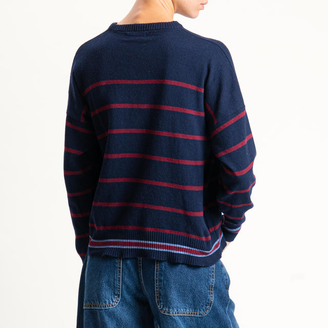 Zeroassoluto-Maglia a righe misto cashmere - blu/vino