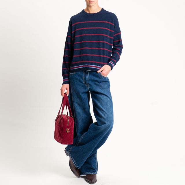 Zeroassoluto-Maglia a righe misto cashmere - blu/vino