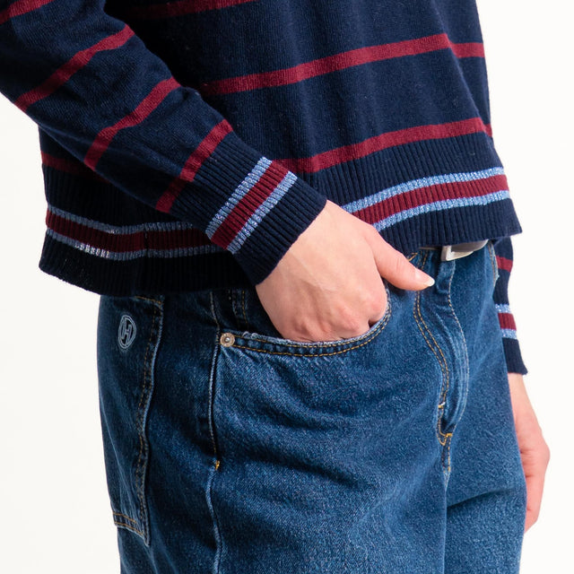 Zeroassoluto-Maglia a righe misto cashmere - blu/vino