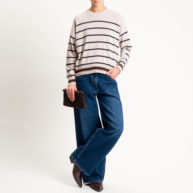Zeroassoluto-Maglia a righe misto cashmere - casha/moro