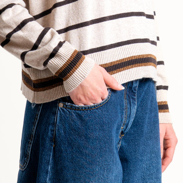 Zeroassoluto-Maglia a righe misto cashmere - casha/moro