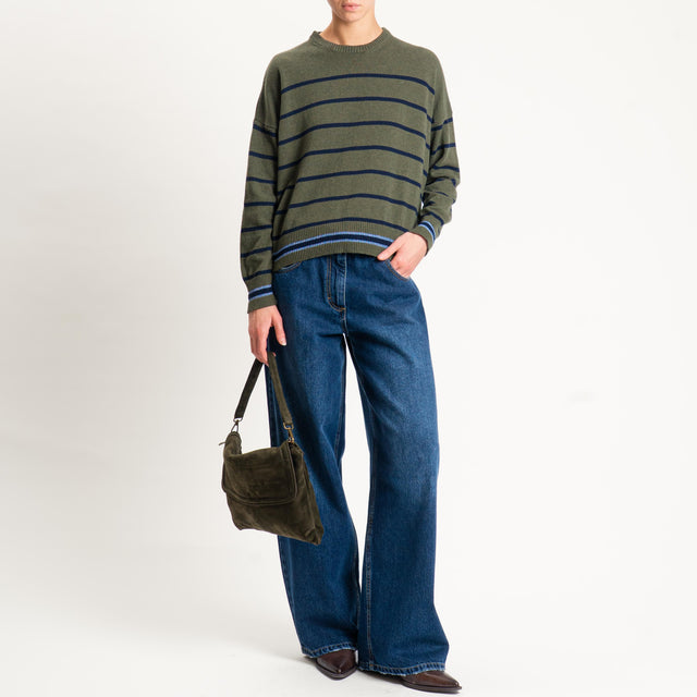 Zeroassoluto-Maglia a righe misto cashmere - militare/blu