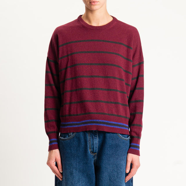 Zeroassoluto-Maglia a righe misto cashmere - vino/moro