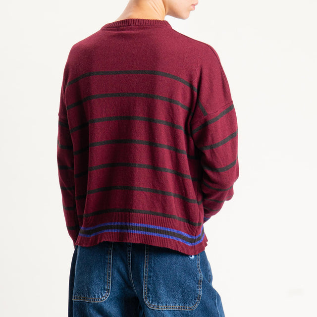 Zeroassoluto-Maglia a righe misto cashmere - vino/moro