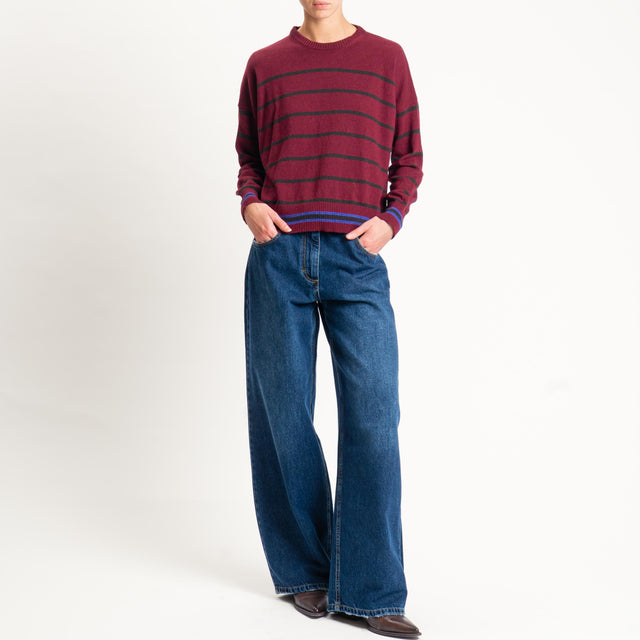 Zeroassoluto-Maglia a righe misto cashmere - vino/moro