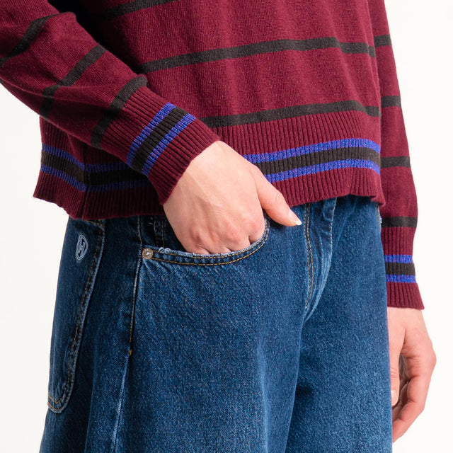 Zeroassoluto-Maglia a righe misto cashmere - vino/moro