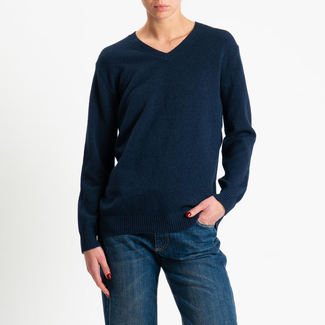 Zeroassoluto-Maglia scollo v regular fit - blu