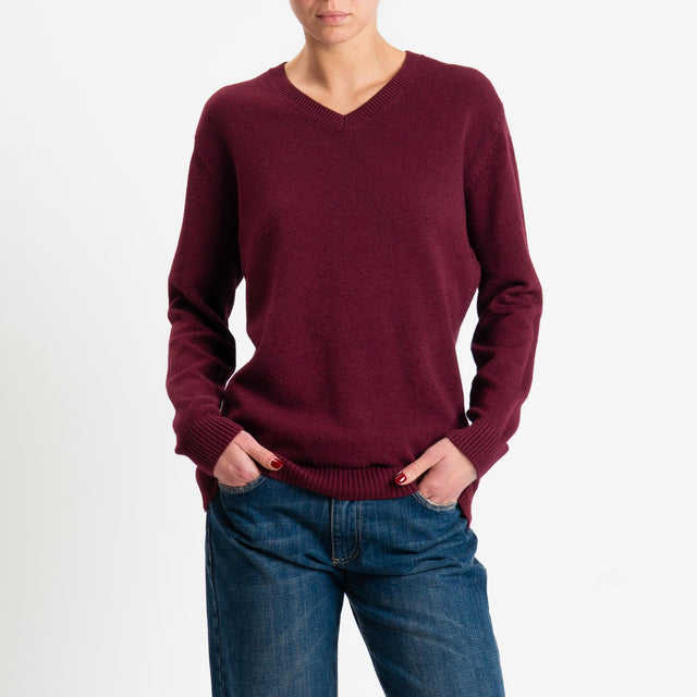 Zeroassoluto-Maglia scollo v regular fit - Bordeaux