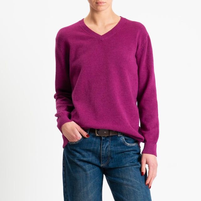 Zeroassoluto-Maglia scollo v regular fit - ciclamino