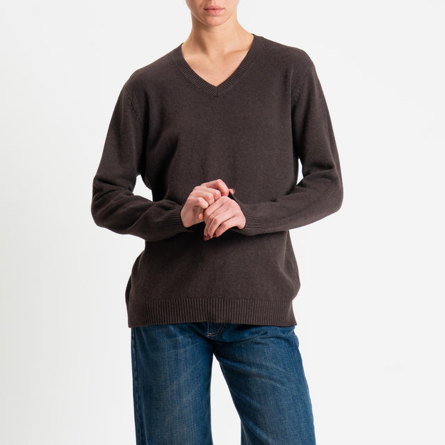 Zeroassoluto-Maglia scollo v regular fit - cioccolato