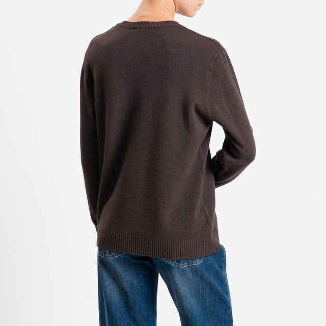 Zeroassoluto-Maglia scollo v regular fit - cioccolato