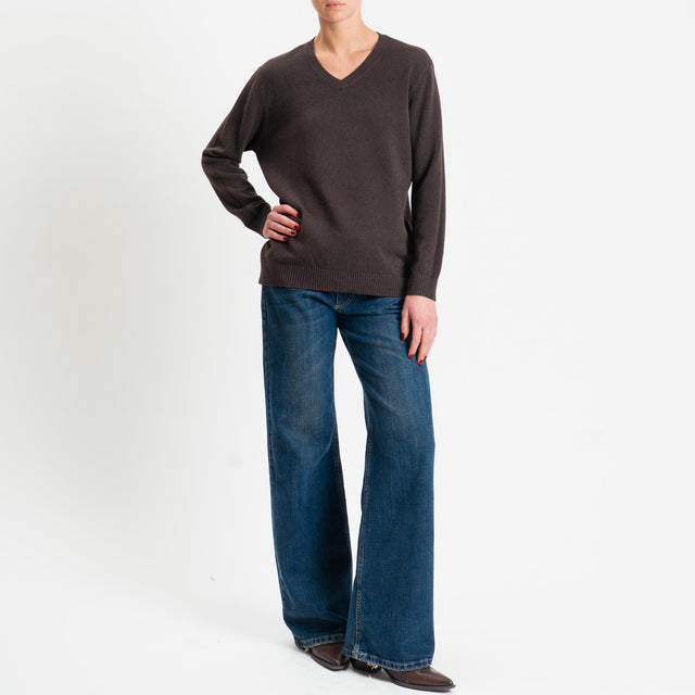 Zeroassoluto-Maglia scollo v regular fit - cioccolato