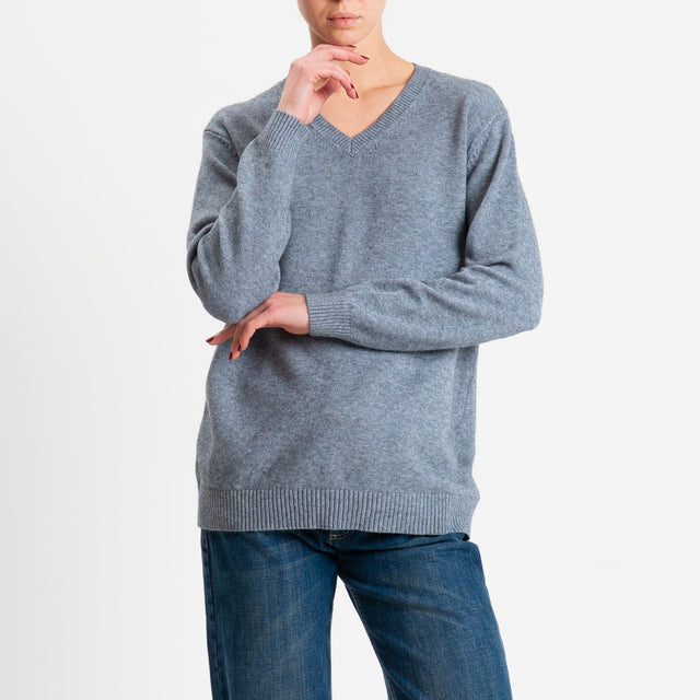 Zeroassoluto-Maglia scollo v regular fit - grigio melange