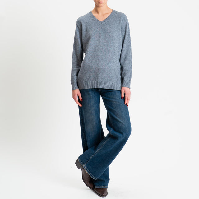 Zeroassoluto-Maglia scollo v regular fit - grigio melange