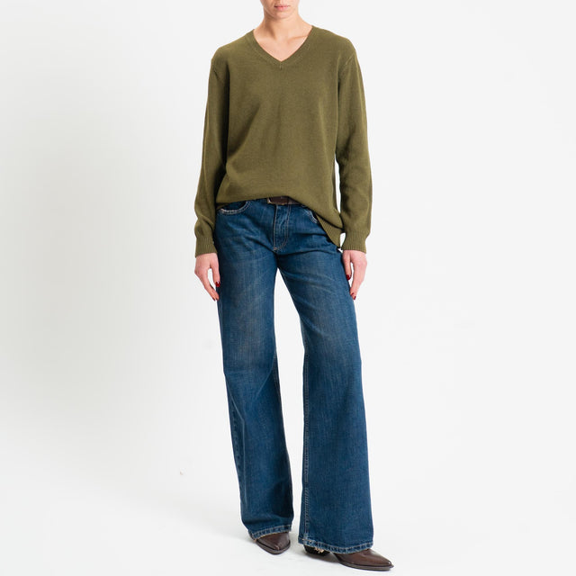 Zeroassoluto-Maglia scollo v regular fit - olio