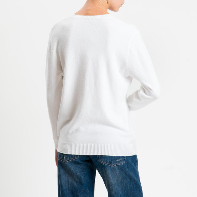 Zeroassoluto-Maglia scollo v regular fit - panna