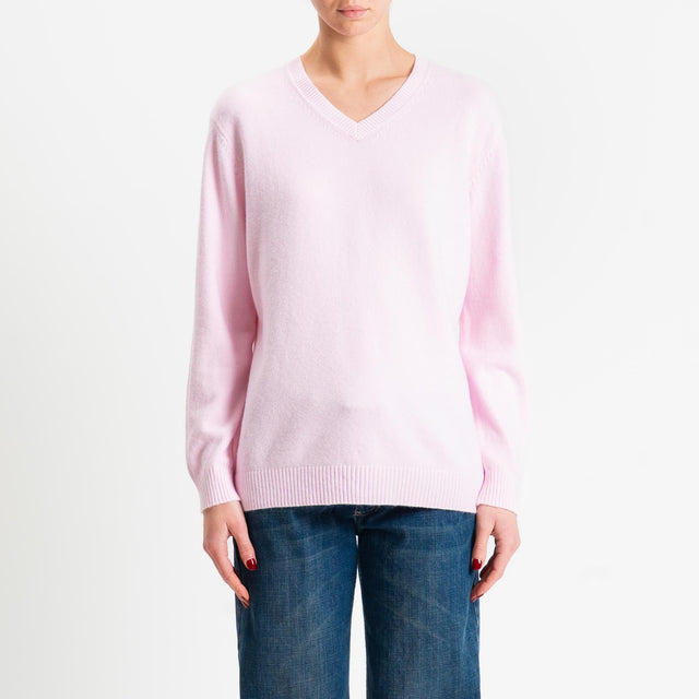 Zeroassoluto-Maglia scollo v regular fit - rosa