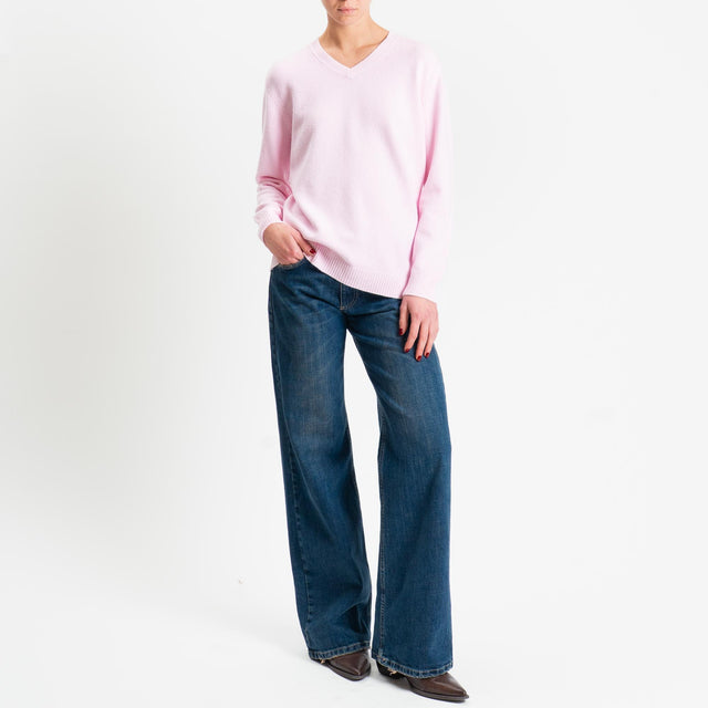 Zeroassoluto-Maglia scollo v regular fit - rosa