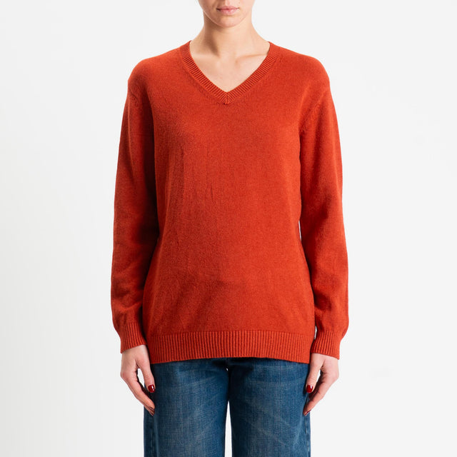 Zeroassoluto-Maglia scollo v regular fit - ruggine