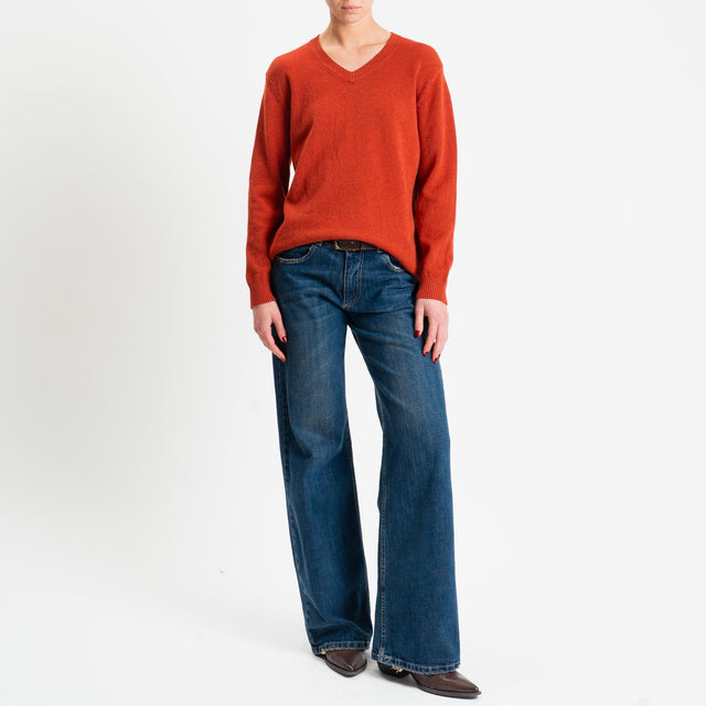 Zeroassoluto-Maglia scollo v regular fit - ruggine