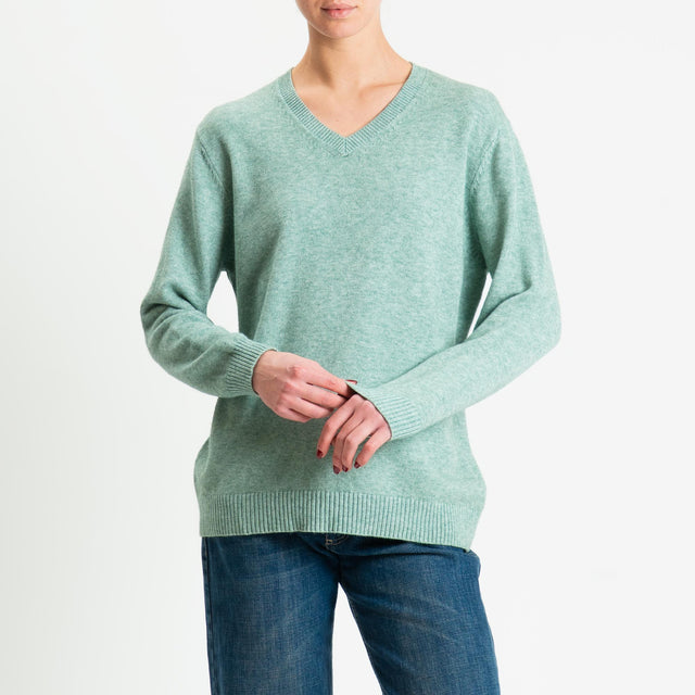 Zeroassoluto-Maglia scollo v regular fit - salvia