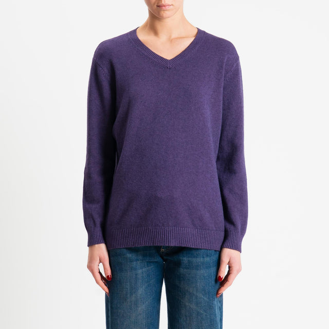 Zeroassoluto-Maglia scollo v regular fit - uva