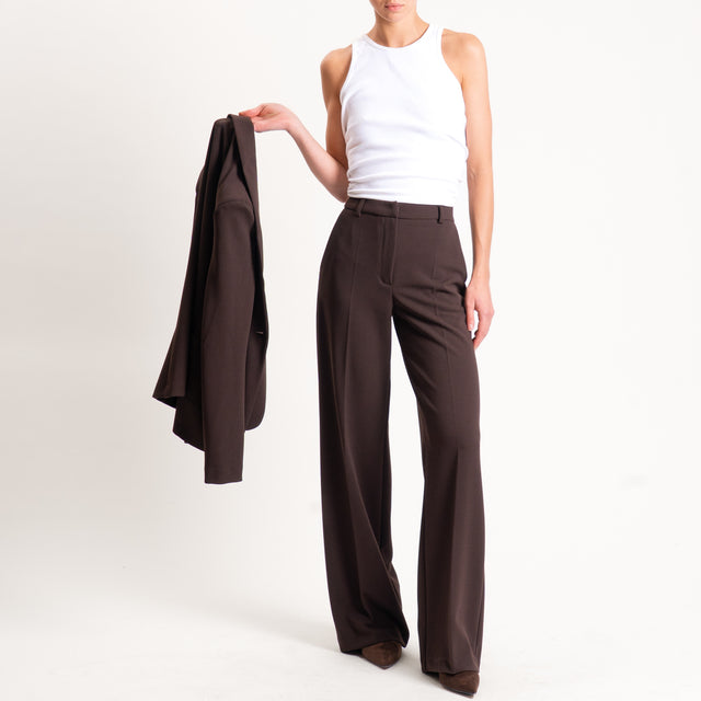 Zeroassoluto-Pantalone straight scuba crêpe elasticizzato - moro